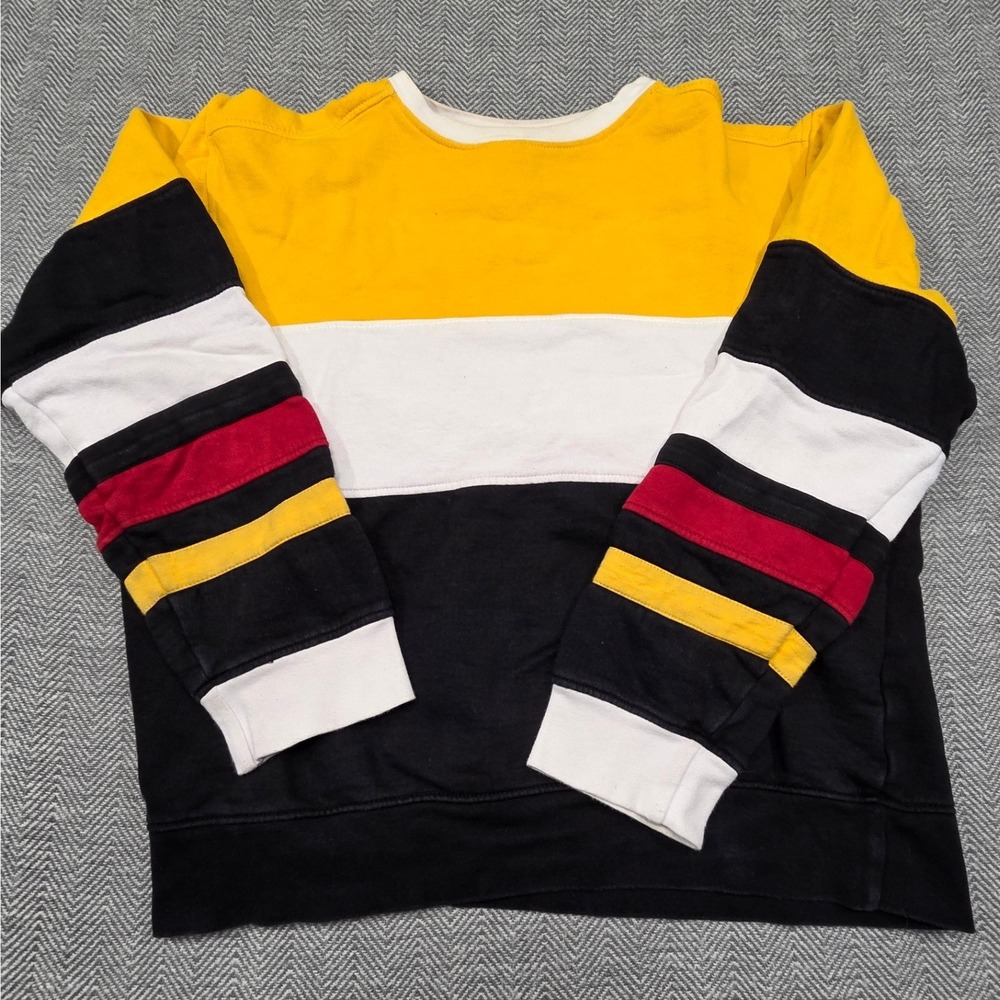 Heritage America‎ Denim Distillery Colorblock Sweatshirt Mens Large Yellow Black